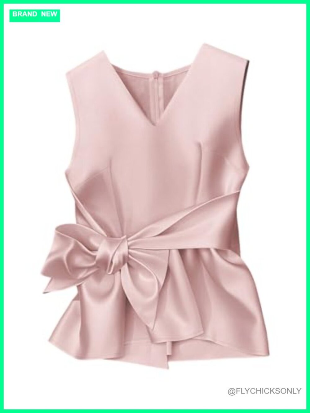 Satin Tank Top Tie Bow Sleeveless V Neck Ruffle Peplum Work Blouse